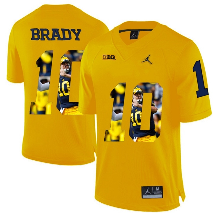 Tom Brady Michigan Wolverines Men's NCAA #10 Yellow Printing Player Portrait Premier College Stitched Football Jersey WVL1654GD